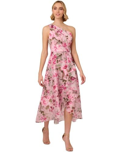 Adrianna Papell Printed One-shoulder High-low Dress - Pink