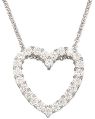 Arabella Cubic Zirconia Heart Pendant Necklace In Sterling Silver - Metallic