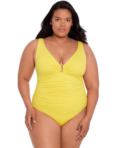 Lauren by Ralph Lauren Plus Size Ruched One-piece Swimsuit - Yellow