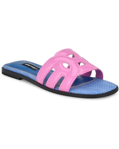 Nine West Geena Round Toe Flat Slip-on Sandals - Pink
