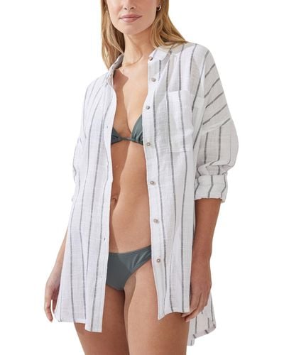 Cotton On Striped Swing Beach Cover Up Shirt - White