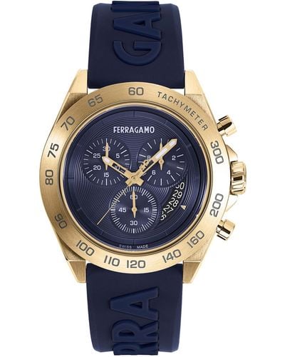 Ferragamo Salvatore Swiss Chronograph Urban Blue Silicone Strap Watch 43mm