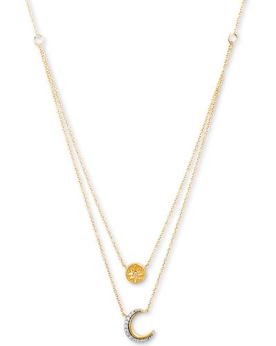 Macy's Diamond Star & Moon Layered Pendant Necklace (1/20 Ct. T.w. - Metallic