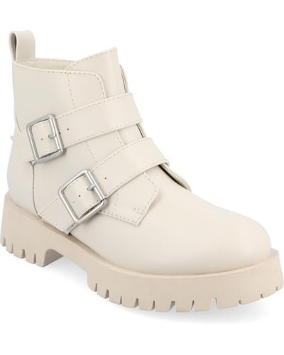 Journee Collection Maebry Lug Sole Buckle Booties - Natural