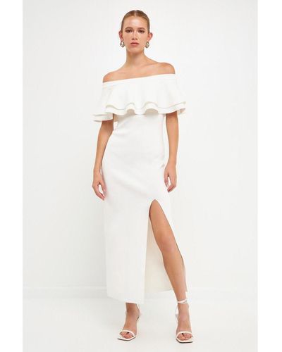 Endless Rose Off The Shoulder Ruffle Maxi Dress - White