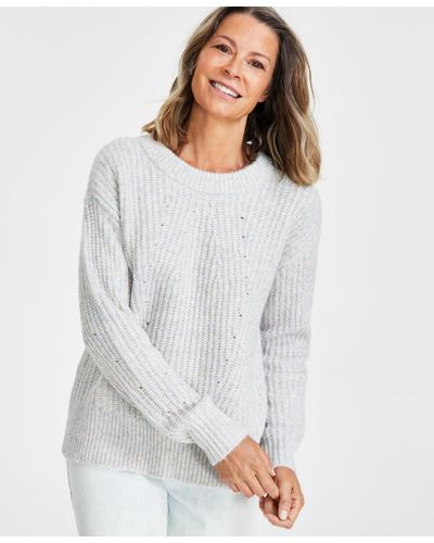 Style & Co. Crewneck Drop-shoulder Sweater - White