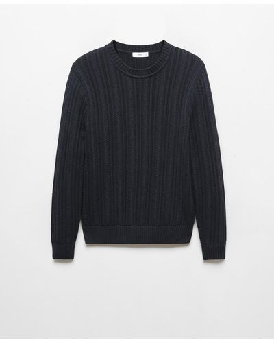 Mango Contrasting Knit Sweater - Blue