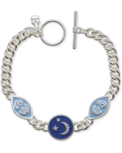 Lucky Brand Silver-tone Pave Color Celestial Charm Link Bracelet - Blue
