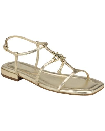 Calvin Klein Sindy Square Toe Strappy Flat Sandals - Metallic