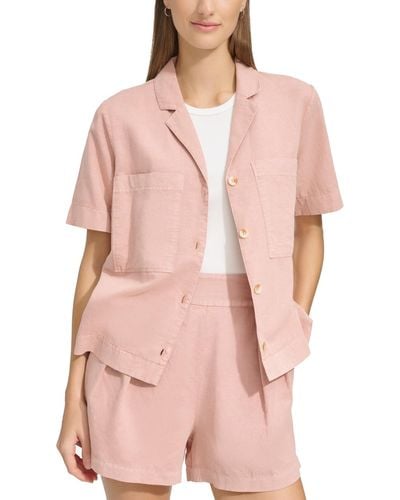 Marc New York Andrew Marc Sport Short-sleeve Washed Button-front Camp Shirt - Pink