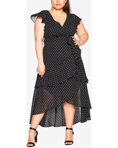 City Chic Plus Size Flirty Tier Print Maxi Dress - Black