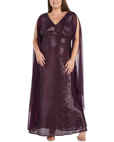 Nightway Plus Size Sequined Cape Gown - Purple