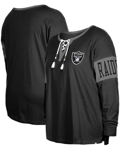KTZ Las Vegas Raiders Plus Size Lace-up Notch Neck Long Sleeve T-shirt - Black