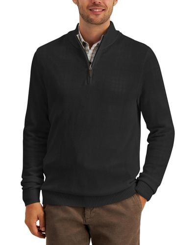 Club Room Quarter-zip Textured Cotton Sweater - Black