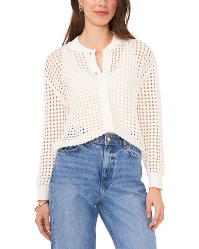Vince Camuto Textured Mesh Button Bomber Jacket - White