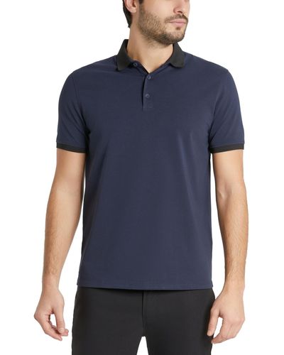 Kenneth Cole Solid Button Placket Polo Shirt - Blue