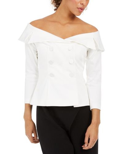 Adrianna Papell Double-breasted Off-the-shoulder Top - White