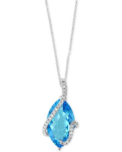 Effy Blue Topaz (7-1/10 Ct. T.w.) And Diamond (1/8 Ct. T.w.) Pendant Necklace In 14k White Gold