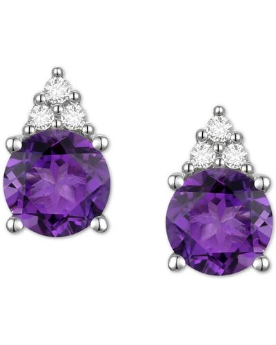 Macy's Gemstone & Diamond Accent Stud Earrings - Purple