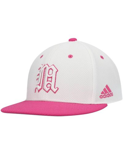 adidas White And Pink Miami Hurricanes On-field Baseball Fitted Hat