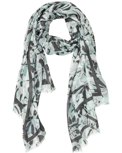 Olsen Abstract Floral And Border Print Scarf - Blue