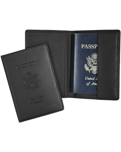 ROYCE New York Passport Seal Embossed Rfid Blocking Passport Case - Black