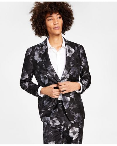 INC International Concepts Elm Slim-fit Floral Jacquard Suit Jacket, Created For Macy's - Black