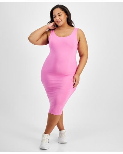 BarIII Trendy Plus Size Sleeveless Bodycon Midi Dress - Pink
