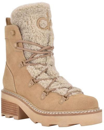 Calvin Klein Alaina Heeled Lace Up Cozy Lug Sole Winter Cold Weather Boots - Natural