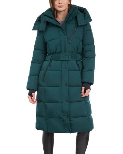 BCBGeneration Belted Hooded Puffer Coat - Green