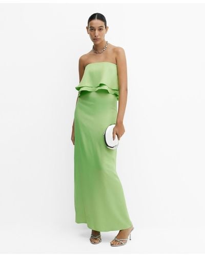 Mango Ruffles Detail Strapless Dress - Green
