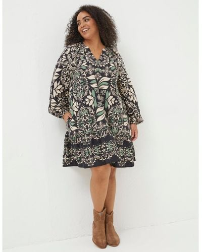 FatFace Plus Size Amy Mosaic Leaf Tunic Dress - Gray