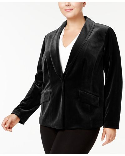 INC International Concepts Plus Size Velvet Blazer - Black