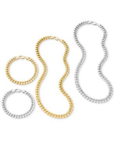 Italian Gold Solid Cuban Link Chain Necklaces Bracelets Collection 9mm In 14k Gold Plated Sterling Silver Sterling Silver - Metallic