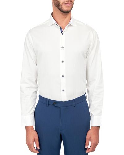 Michelsons Of London Solid Herringbone Shirt - White