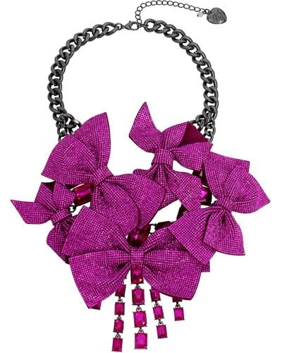Betsey Johnson S Pavé Bow Bib Necklace - Purple
