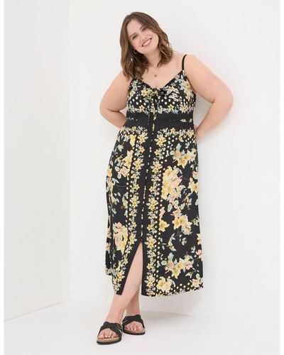 FatFace Plus Size Phoebe Citrus Floral Midi Dress - Black