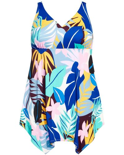 Avenue Plus Size Sharkbite Print Swim Dress - Blue