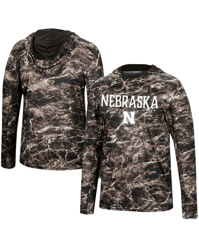 Colosseum Athletics Nebraska Huskers Mossy Oak Spf 50 Performance Long Sleeve Hoodie T-shirt - Black