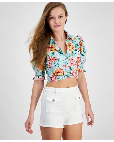 Guess Adele Button-front Knot-back Cropped Shirt - White