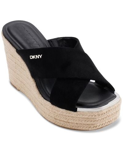 DKNY Maryn Crossband Espadrille Platform Wedge Sandals - Black