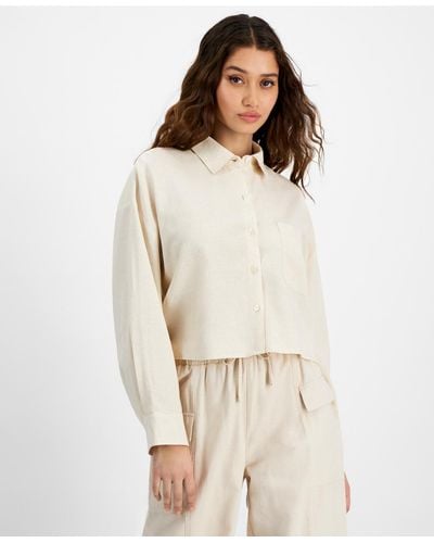 DKNY Oversized Cropped Button-front Shirt - Natural