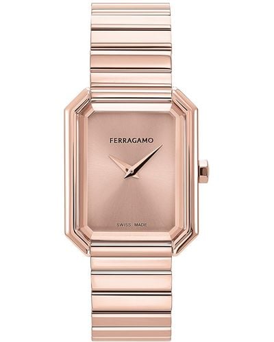 Ferragamo Salvatore Swiss Rose Gold Ion Plated Stainless Steel Bracelet Watch 27x34mm - Pink