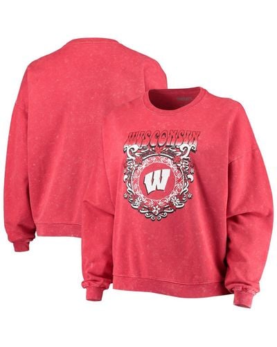 ZooZatZ Wisconsin Badgers Garment Wash Oversized Vintage-like Pullover Sweatshirt - Red