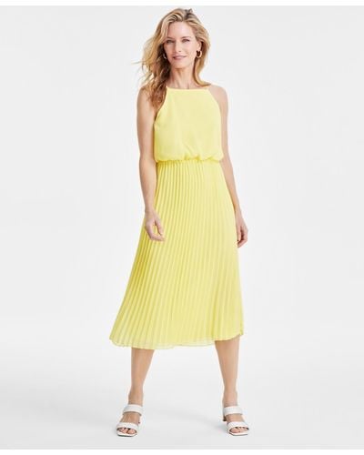 Sam Edelman Blouson Pleated Midi Dress - Yellow
