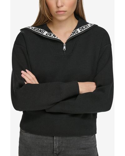 DKNY Half-zip Funnel-neck Logo-detail Sweater - Black