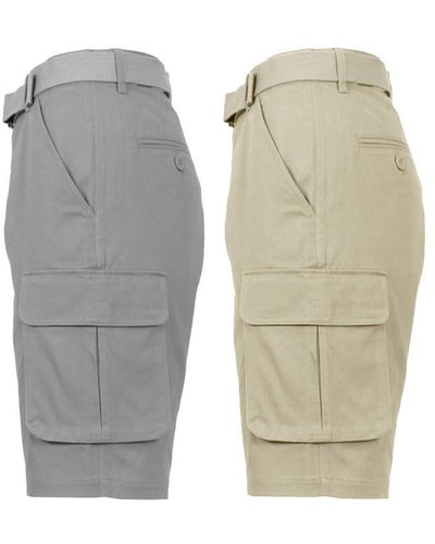 Galaxy By Harvic Flat Front Belted Cotton Cargo Shorts - Multicolor