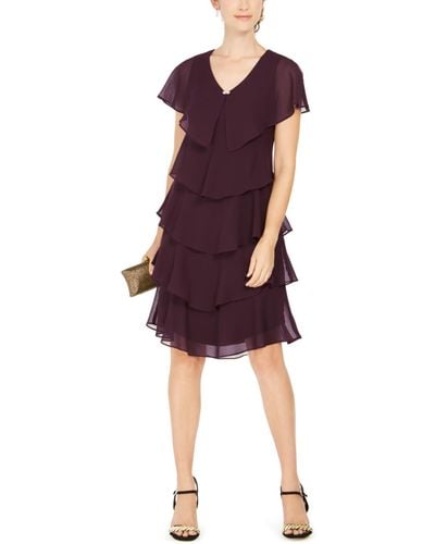 Sl Fashions Tiered Rhinestone Capelet Dress - Purple