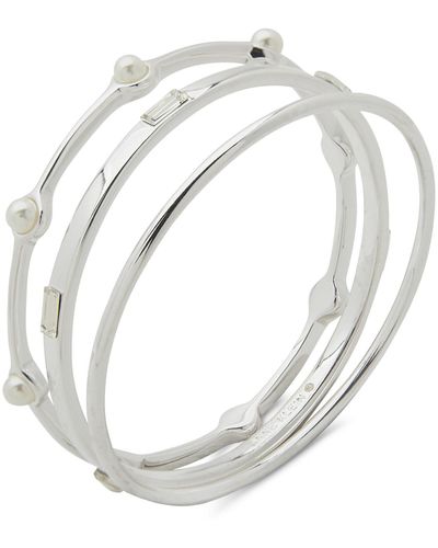 Anne Klein Silver-tone 3-pc. Set Crystal & Imitation Bangle Bracelets - White