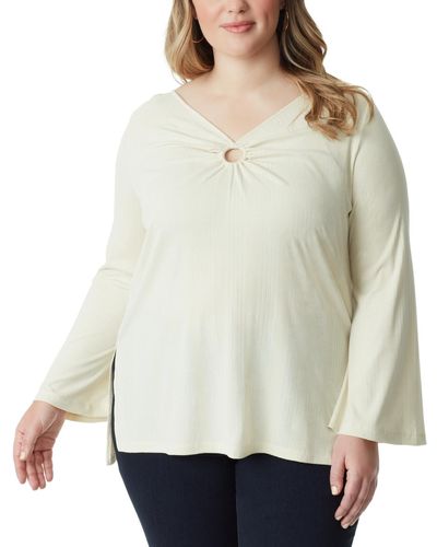 Jessica Simpson Plus Size Jasleen Keyhole Bell-sleeve Ribbed Tunic Top - Natural